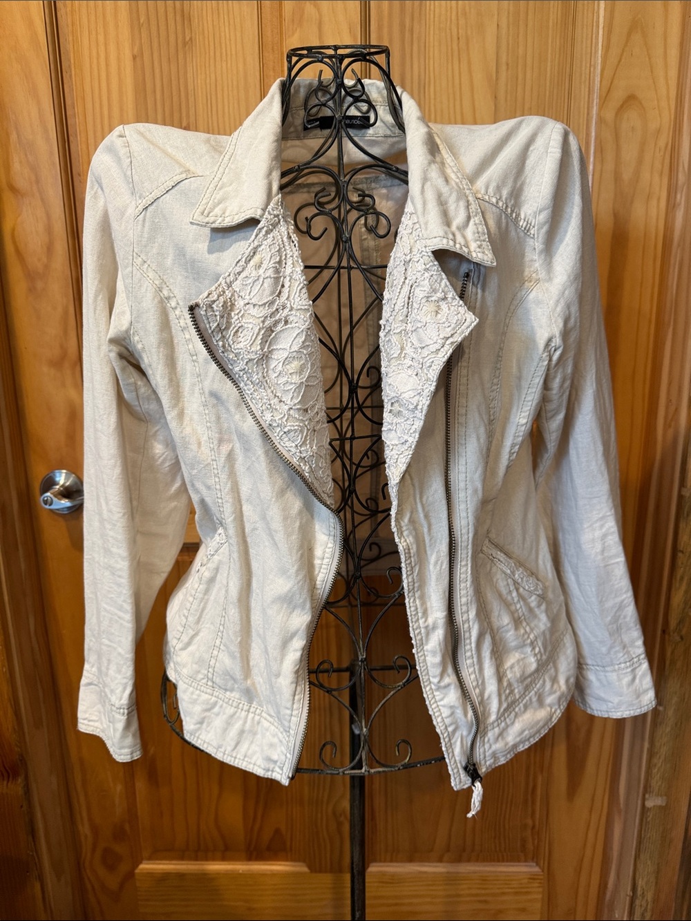 Maurices Cream Lace-Trim Linen Jacket